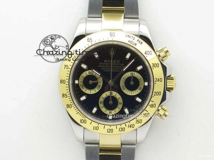 MiroTime 0403 Stylish Daytona YG BP Maker Gold Dial Sticks Markers On Rubber Strap A7750@ 4012